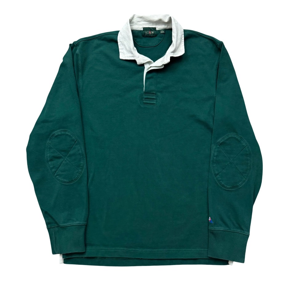 Vintage J.Crew Long Sleeve Rugby Shirt Green Elbow Pads Preppy Sz S